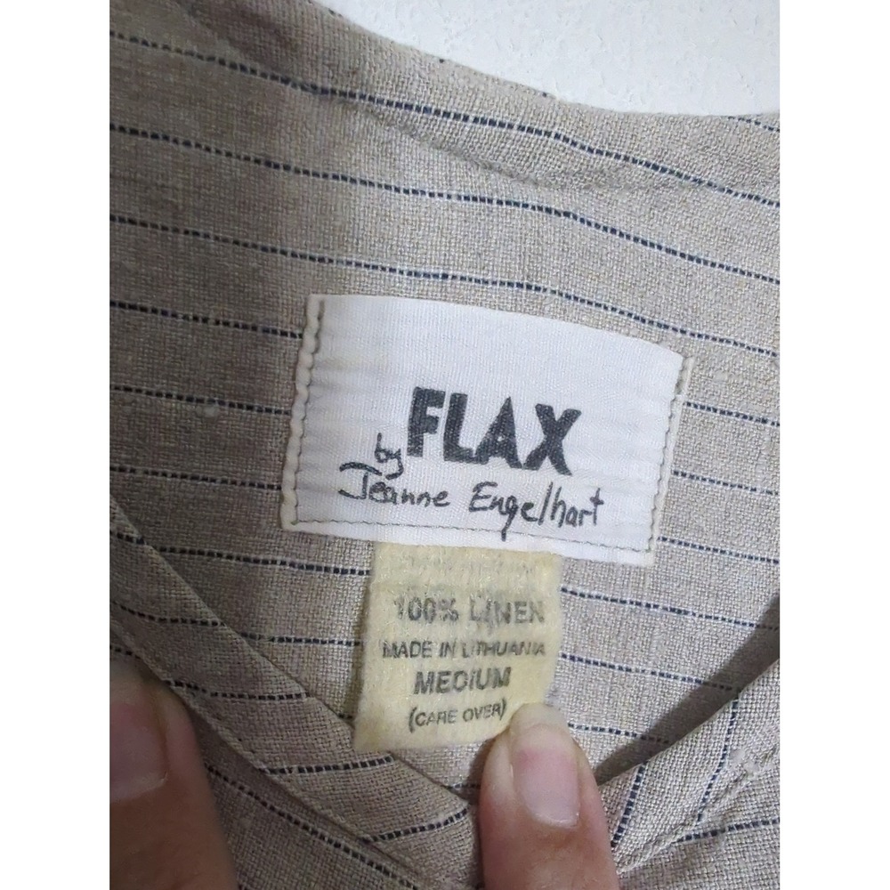 FLAX by Jeanne Engelhart Linen Striped Shirt Top Medium Quiet Luxury Old Money - Picture 5 of 7